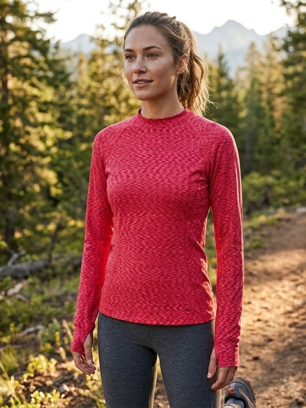 REI Long Sleeve Space Dyed Solid Mid Weight Thumbhole Base Layer Shirt Tee Top